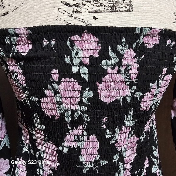 Floral Off-Shoulder Dress - Black, And Lilac' - Picture 6 of 11